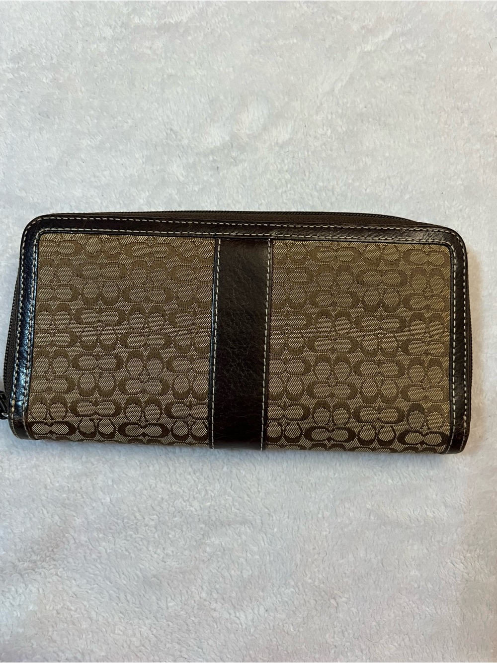 Coach Brown Signature Monogram Wallet with Dark Leather Trim